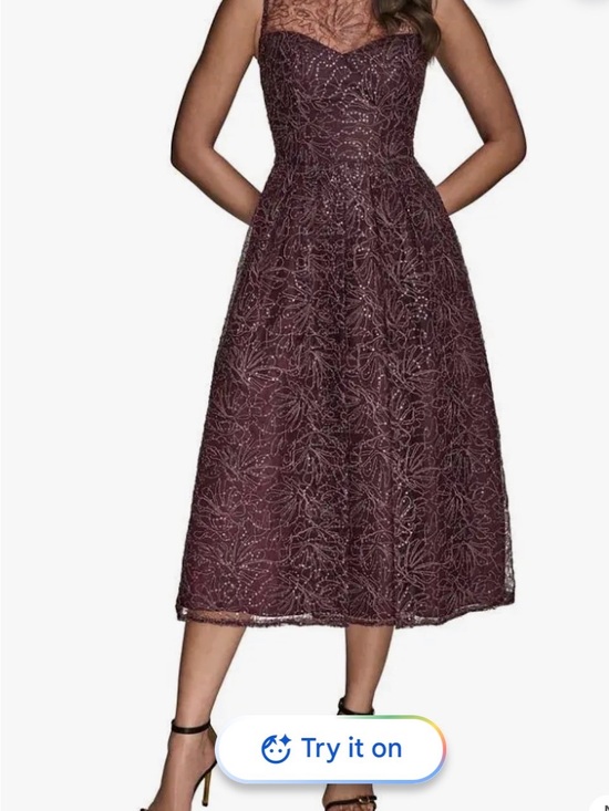 Donna Karan Dresses & Skirts - Donna Karan Plum Lace Midi Dress with Illusion Neckline